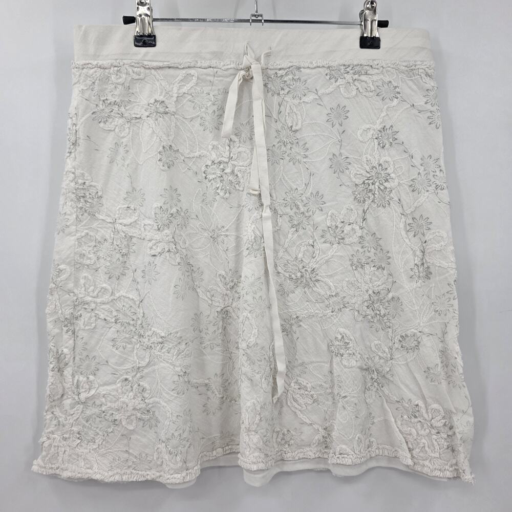 Studio M Women's Medium Textured Floral Cotton Pull On Drawstring Short Skirt